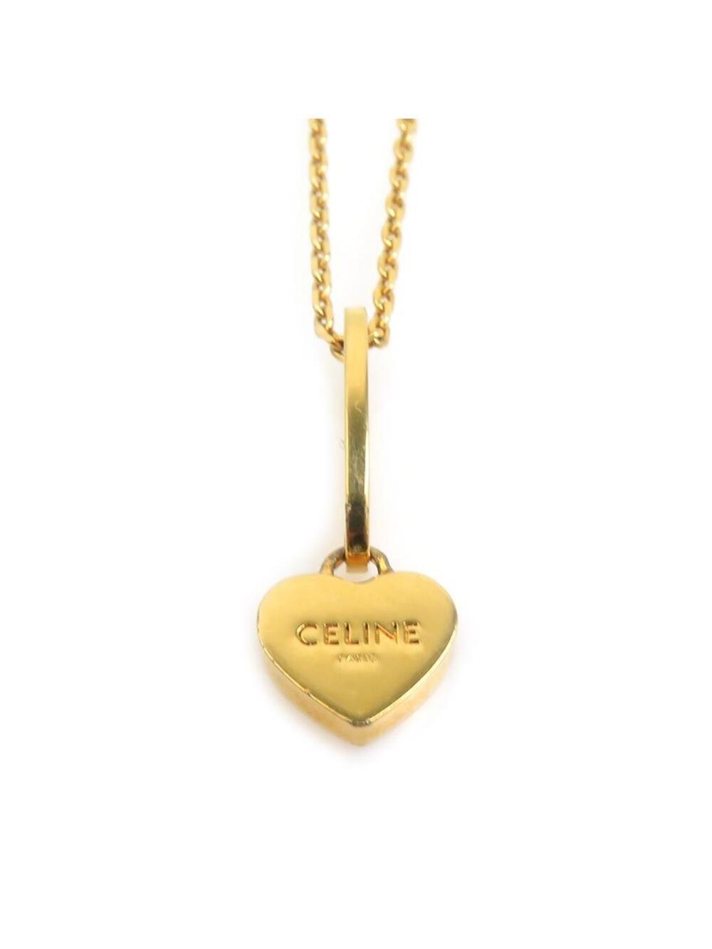 Auth Celine Heart Motif Necklace Gold #357797C27B